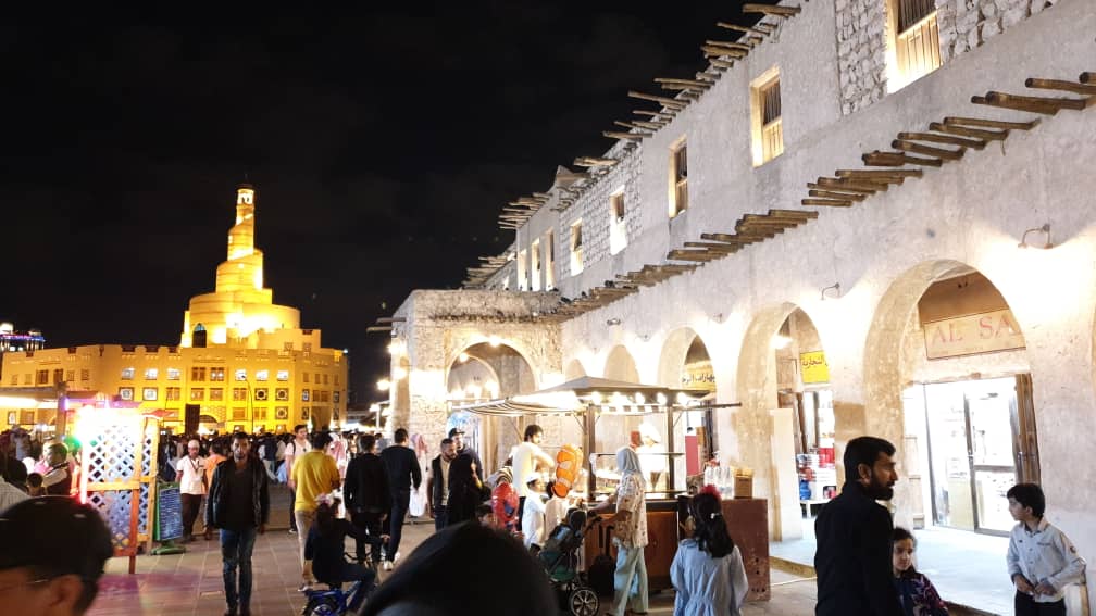 souq waqif mosque night bazaar