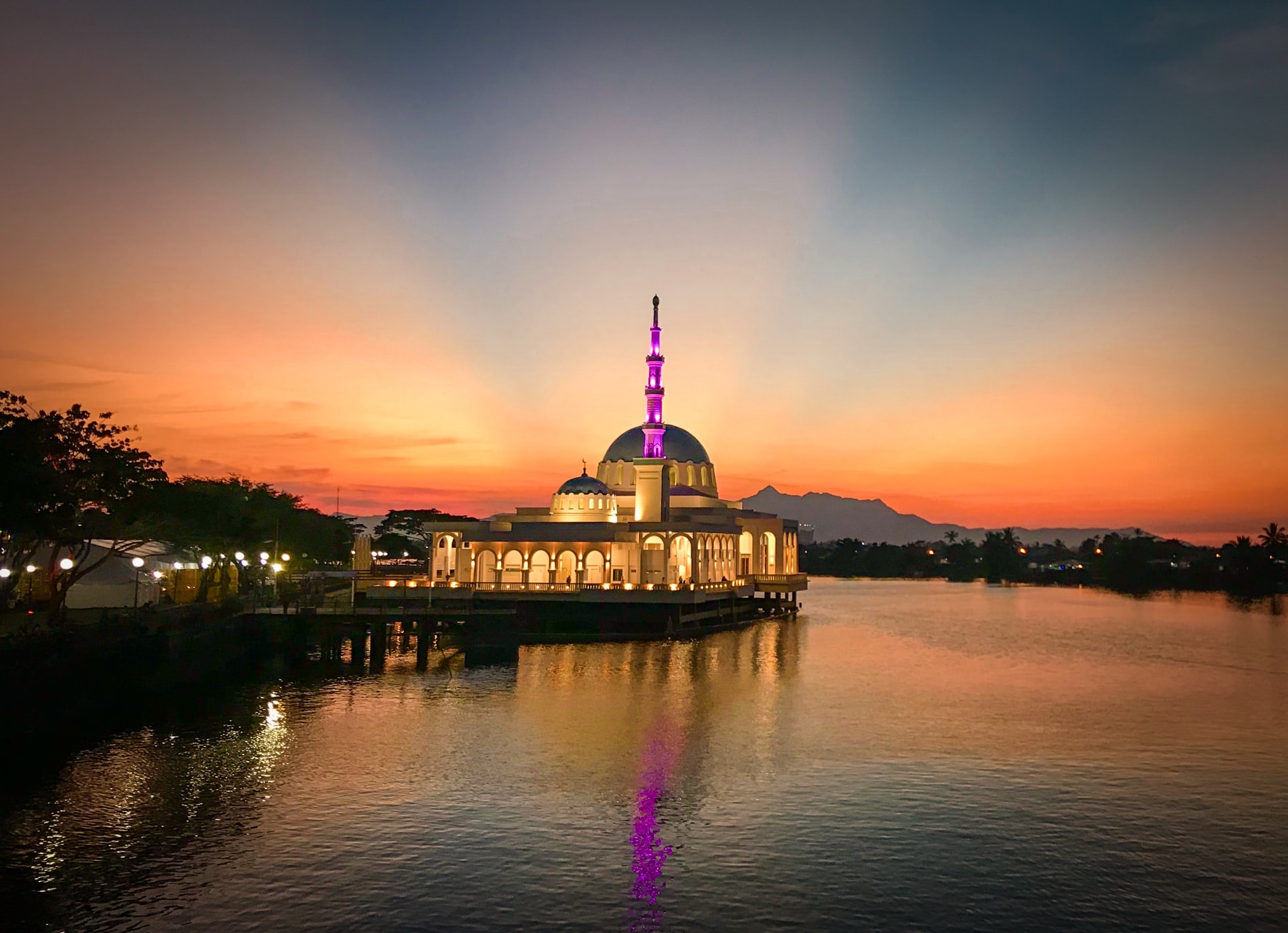 mosque at sunset kuching
