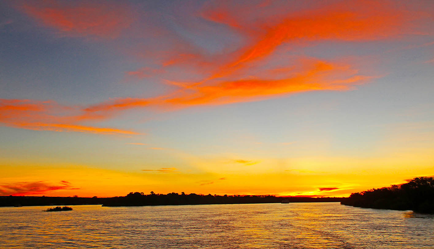 sunset over the Zambezi River near Livingstone