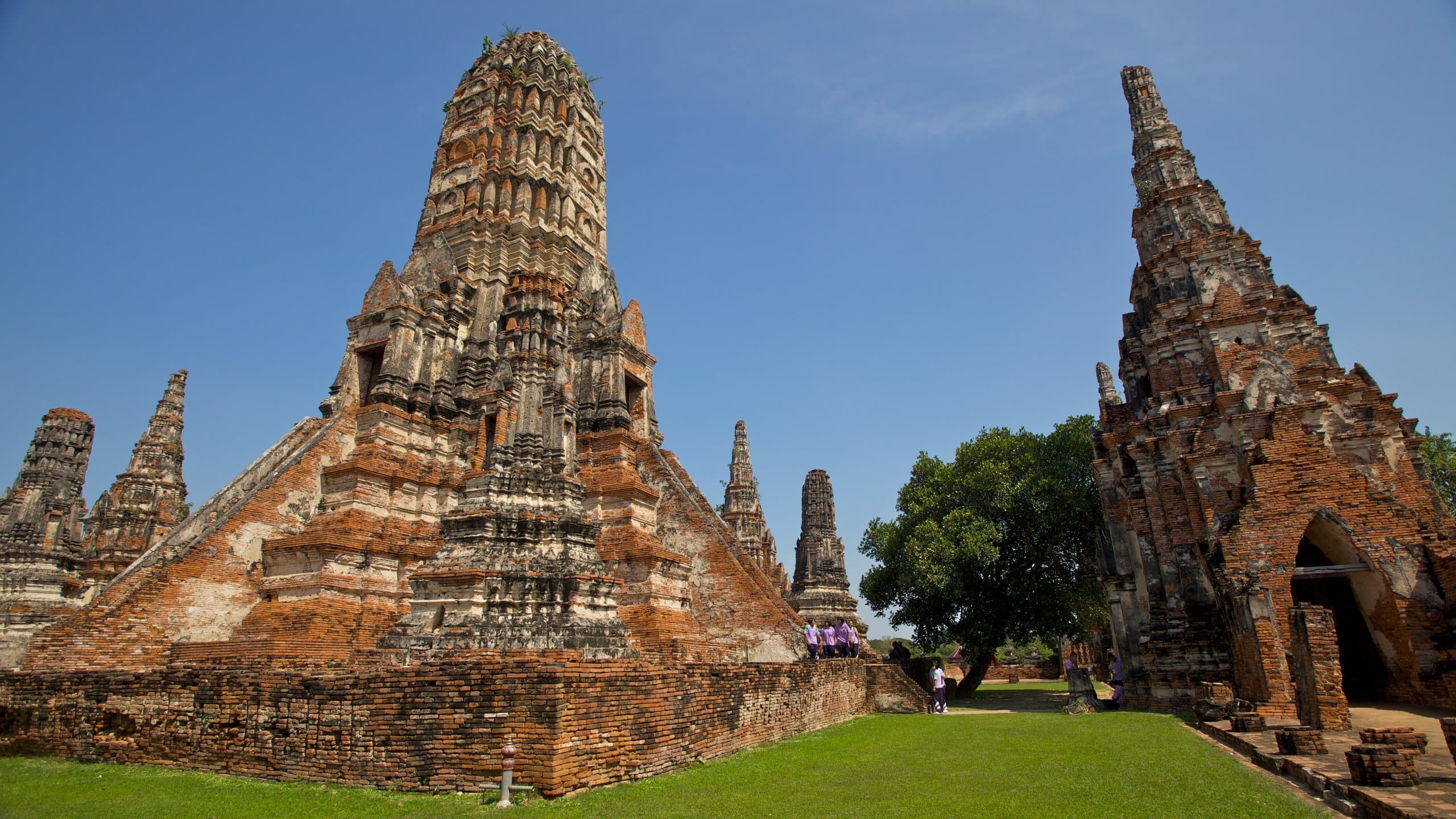 temple ruins on green lawn