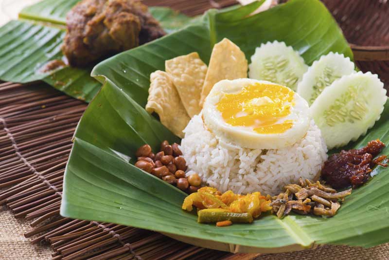 Nasi Lemak on Banana Leaf