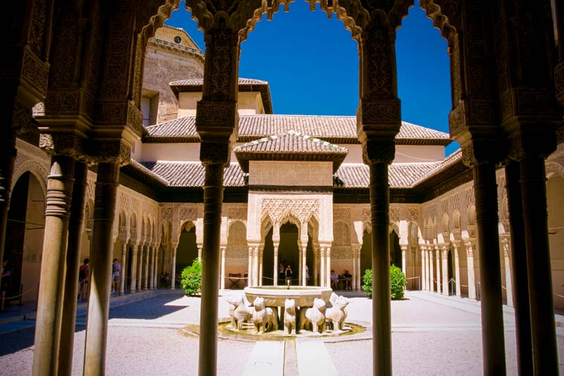 Columns in a building, Patio de los Leones, Alhambra, Granada, Spain