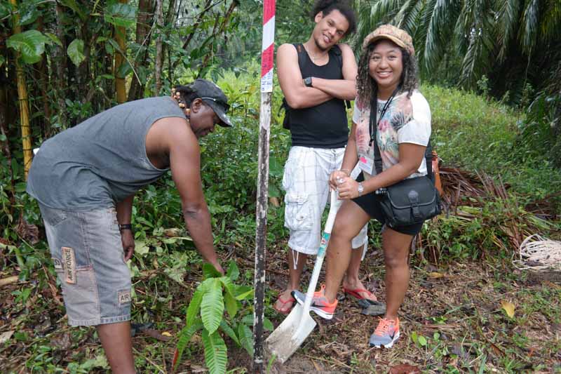 Planting trees in Piausau, with the Cuban musicians